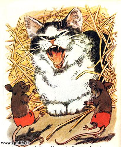 پیشی وقتیکه نگاهش به دو موش کوچولو افتاد گفت: بیایید باهم بازی کنیم.